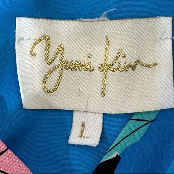 Yumi Kim Floral Dress Blue Turquoise Silk Double Deep V Surplus Neckline - Picture 4 of 6